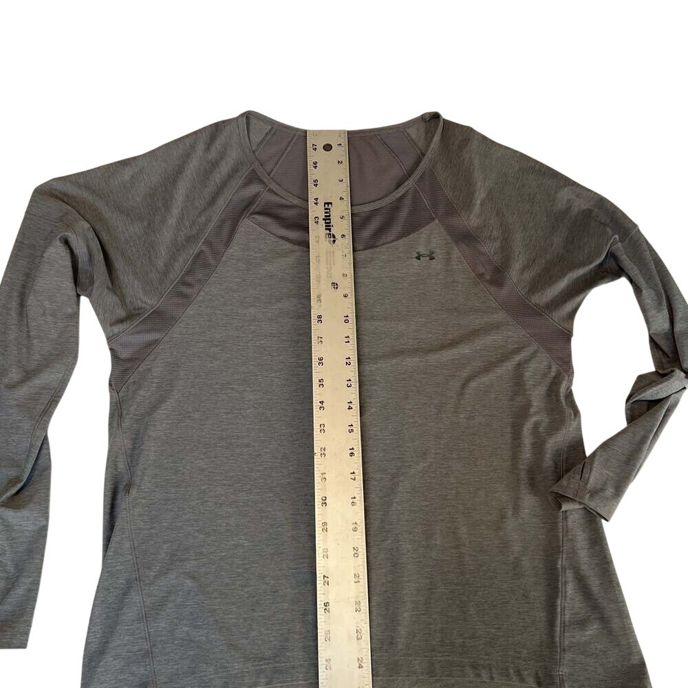 Under Armour Women's Gray Heather Long Sleeve Shirt Size L Mesh‎ Detail - Picture 6 of 10